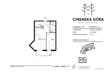 Rzut - Mieszkanie na sprzedaż 2 pokoje o powierzchni 52,76 m² - numer C-9A-M28 w Chełmska Góra