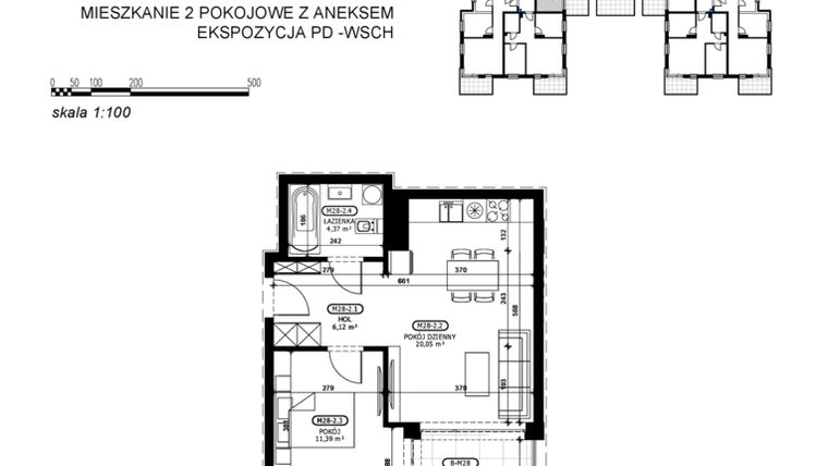 Rzut - Mieszkanie na sprzedaż 2 pokoje o powierzchni 41,93 m² - numer C2-M28 w Stacja Łódź V – etap C2