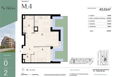 Rzut - Mieszkanie na sprzedaż 2 pokoje o powierzchni 43,01 m² - numer A - M.4 w Dzielnica Trust
