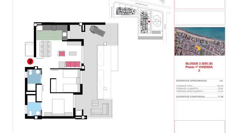 Rzut - Mieszkanie na sprzedaż 2 pokoje o powierzchni 77,98 m² - numer 1.1.2 w Apartamenty w Denia - 14869890