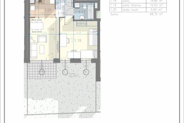 Rzut - Mieszkanie na sprzedaż 2 pokoje o powierzchni 48,7 m² - numer 3 w Residence Przewóz 41