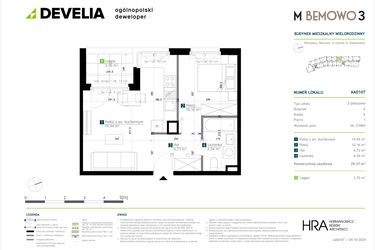 Rzut - Mieszkanie na sprzedaż 2 pokoje o powierzchni 39,37 m² - numer AA0107 w M Bemowo