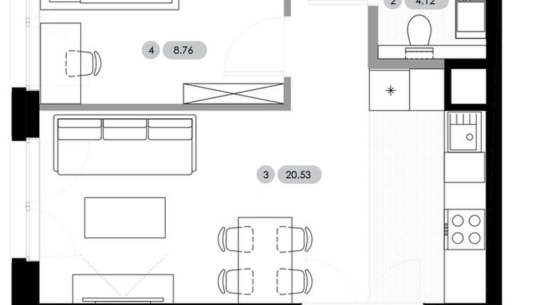 Rzut - Mieszkanie na sprzedaż 3 pokoje o powierzchni 51,85 m² - numer A.0.M2 w Nowe Radwanice