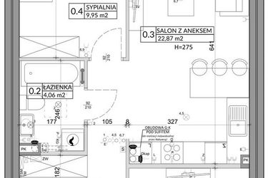 Rzut - Mieszkanie na sprzedaż 3 pokoje o powierzchni 57,39 m² - numer 77A w Osiedle Młodych etap VII