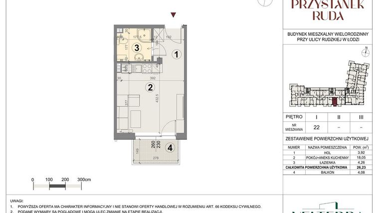 Rzut - Mieszkanie na sprzedaż 1 pokój o powierzchni 26,41 m² - numer 22 w Przystanek Ruda