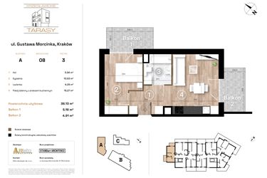 Rzut - Mieszkanie na sprzedaż 2 pokoje o powierzchni 36,13 m² - numer A8 w Krzesławickie Tarasy