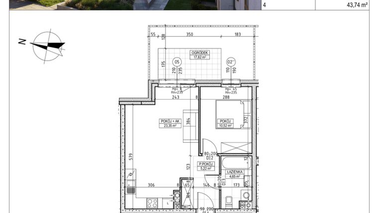 Rzut - Mieszkanie na sprzedaż 2 pokoje o powierzchni 43,74 m² - numer M.B7.00.29 w Osiedle Harmonia bud. B7
