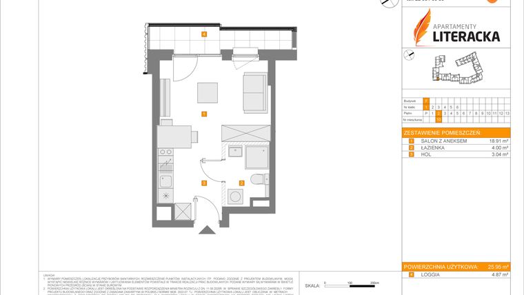 Rzut - Mieszkanie na sprzedaż 1 pokój o powierzchni 25,95 m² - numer F.10 w Apartamenty Literacka etap 2.3
