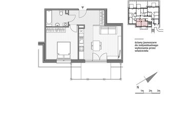 Rzut - Mieszkanie na sprzedaż 2 pokoje o powierzchni 48,13 m² - numer 1.1-1 w Stawowa