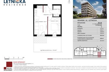 Rzut - Mieszkanie na sprzedaż 2 pokoje o powierzchni 35,23 m² - numer B.0.36 w Letnicka Residence