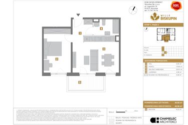 Rzut - Mieszkanie na sprzedaż 2 pokoje o powierzchni 44,6 m² - numer J.5 w Wille Biskupin II