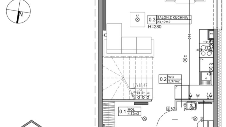 Rzut - Dom na sprzedaż 3 pokoje o powierzchni 65,15 m² - numer 23 w Zielone Ogrody
