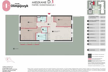 Rzut - Mieszkanie na sprzedaż 4 pokoje o powierzchni 85,52 m² - numer D1 w Osiedle Olimpijczyk II etap