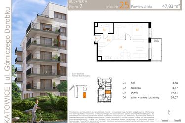 Rzut - Mieszkanie na sprzedaż 2 pokoje o powierzchni 47,83 m² - numer A_25 w Zielony Nikiszowiec