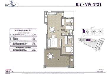Rzut - Mieszkanie na sprzedaż 2 pokoje o powierzchni 75,87 m² - numer 21 w Eden Beach 2