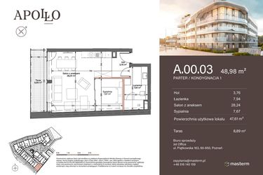 Rzut - Mieszkanie na sprzedaż 2 pokoje o powierzchni 47,61 m² - numer A.0.03 w Apollo Residence