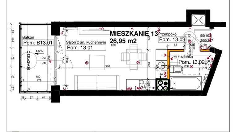 Rzut - Mieszkanie na sprzedaż 1 pokój o powierzchni 26,95 m² - numer M13 w Srebrzyńska Park IV