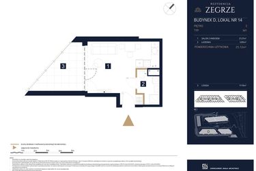 Rzut - Mieszkanie na sprzedaż 1 pokój o powierzchni 25,12 m² - numer D14 w Rezydencja Zegrze etap III