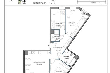 Rzut - Mieszkanie na sprzedaż 4 pokoje o powierzchni 90,32 m² - numer 1E.7B w Osiedle Horizon