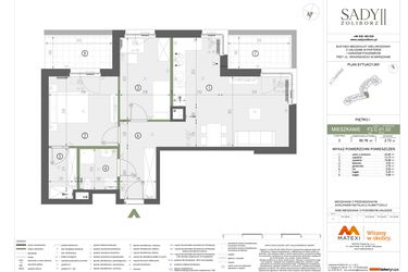 Rzut - Mieszkanie na sprzedaż 3 pokoje o powierzchni 65,76 m² - numer F2.C.01.02 w Sady Żoliborz II