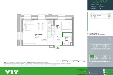 Rzut - Mieszkanie na sprzedaż 2 pokoje o powierzchni 41,73 m² - numer E.2.4.04 w Aroma Park Lofty