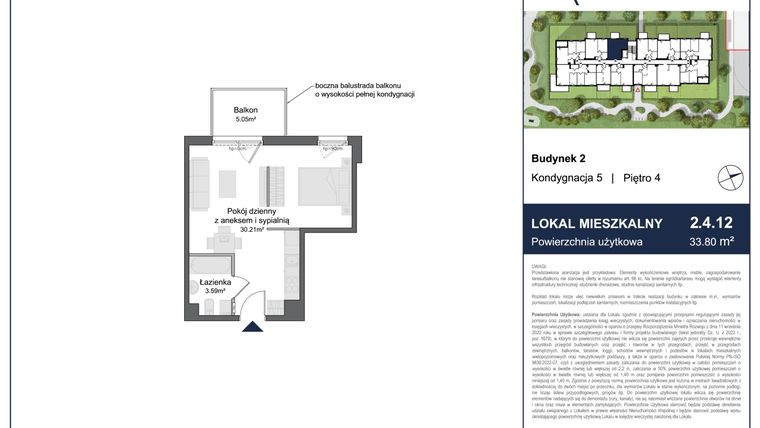 Rzut - Mieszkanie na sprzedaż 1 pokój o powierzchni 33,8 m² - numer 2.4.12 w Rytelska