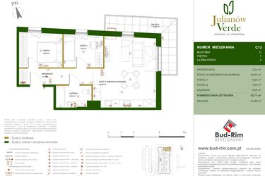 Rzut - Mieszkanie na sprzedaż 3 pokoje o powierzchni 53,71 m² - numer 13 w Julianów Verde