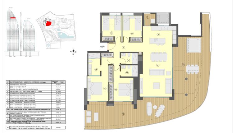 Rzut - Mieszkanie na sprzedaż 4 pokoje o powierzchni 244 m² - numer 35-P3-278 w Apartamenty w Benidorm - 28229441