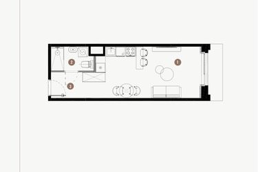 Rzut - Mieszkanie na sprzedaż 1 pokój o powierzchni 29,5 m² - numer B.02.04 w WIMA APARTMENTS