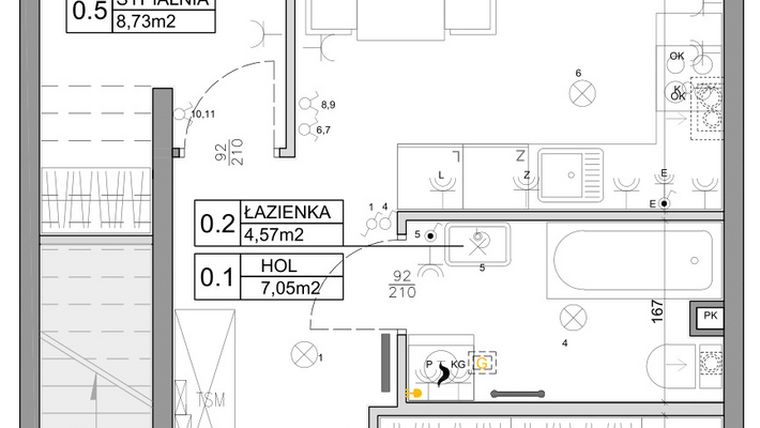 Rzut - Mieszkanie na sprzedaż 3 pokoje o powierzchni 48,03 m² - numer 99 w Manufaktura Marki 2 etap IV
