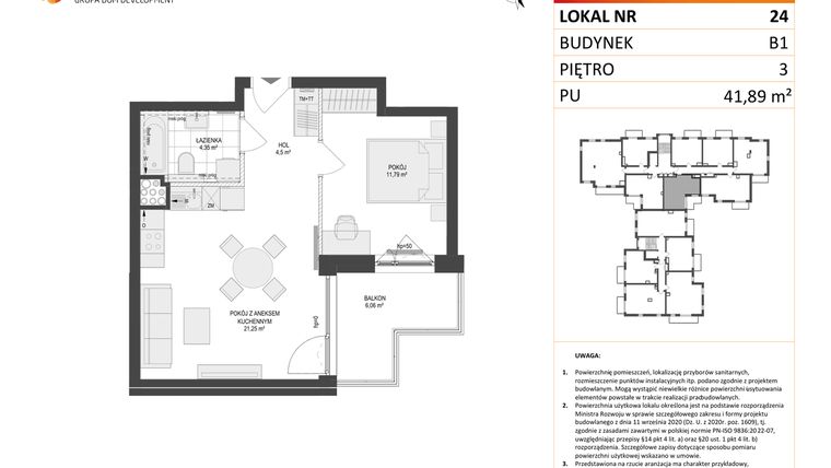 Rzut - Mieszkanie na sprzedaż 2 pokoje o powierzchni 41,89 m² - numer 24 w Locus 2