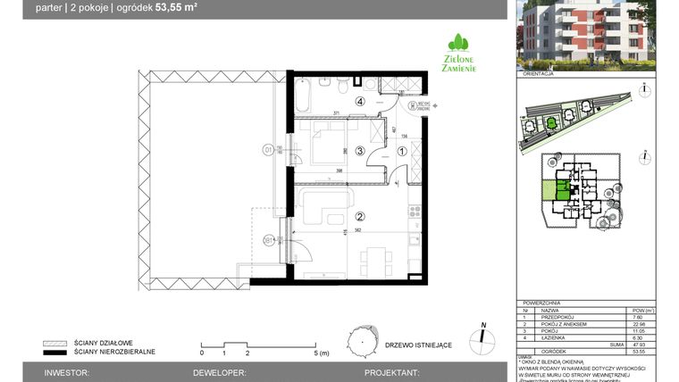 Rzut - Mieszkanie na sprzedaż 2 pokoje o powierzchni 47,93 m² - numer 14G.27 w Zielone Zamienie X