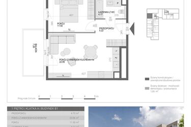 Rzut - Mieszkanie na sprzedaż 2 pokoje o powierzchni 43,43 m² - numer M16 w Modern House II