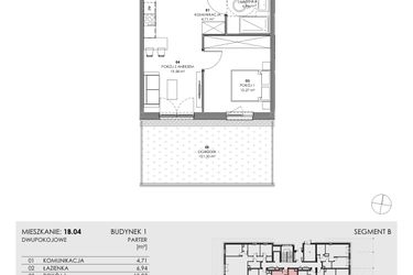 Rzut - Mieszkanie na sprzedaż 2 pokoje o powierzchni 44,5 m² - numer 1B.04 w Akacjowa Wita