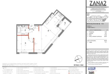 Rzut - Mieszkanie na sprzedaż 2 pokoje o powierzchni 51,41 m² - numer 19 w Zana 2