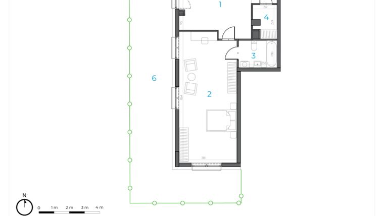 Rzut - Mieszkanie na sprzedaż 1 pokój o powierzchni 63,74 m² - numer 1.M.14 w Incepti Gaj 2