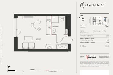 Rzut - Mieszkanie na sprzedaż 1 pokój o powierzchni 27,73 m² - numer 4.18 w Kamienna 28 - apartamenty inwestycyjne