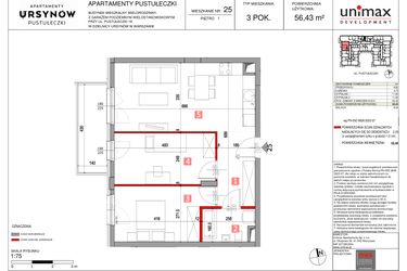 Rzut - Mieszkanie na sprzedaż 3 pokoje o powierzchni 56,43 m² - numer M25 w Apartamenty Pustułeczki