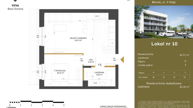 Rzut - Mieszkanie na sprzedaż 2 pokoje o powierzchni 42,71 m² - numer 10 w Apartamenty 3 Maja