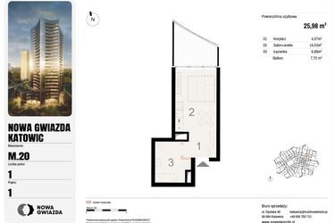 Rzut - Mieszkanie na sprzedaż 1 pokój o powierzchni 25,98 m² - numer M.20 w Nowa Gwiazda