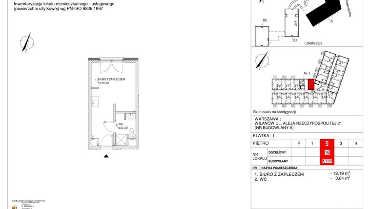 Rzut - Lokal użytkowy na sprzedaż 1 pokój o powierzchni 21,83 m² - numer 18 w RZ21