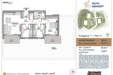 Rzut - Mieszkanie na sprzedaż 4 pokoje o powierzchni 84,57 m² - numer B2.0.1_nps w Oliva Koncept II