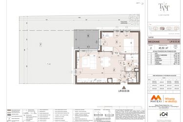 Rzut - Mieszkanie na sprzedaż 2 pokoje o powierzchni 45,5 m² - numer B.00.06 w Takt Lirników