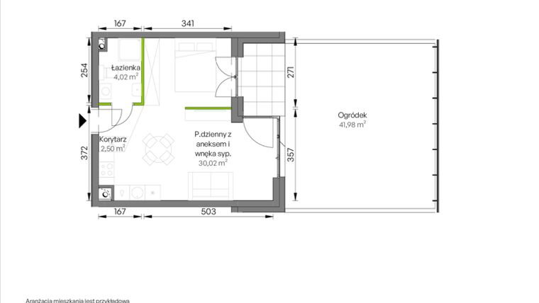 Rzut - Mieszkanie na sprzedaż 1 pokój o powierzchni 36,54 m² - numer C1/00/12 w WUWA Vita
