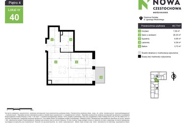 Rzut - Mieszkanie na sprzedaż 2 pokoje o powierzchni 48,77 m² - numer M40 w Nowa Częstochowa Mościckiego