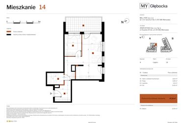 Rzut - Mieszkanie na sprzedaż 2 pokoje o powierzchni 47,23 m² - numer 14 w MY Głębocka