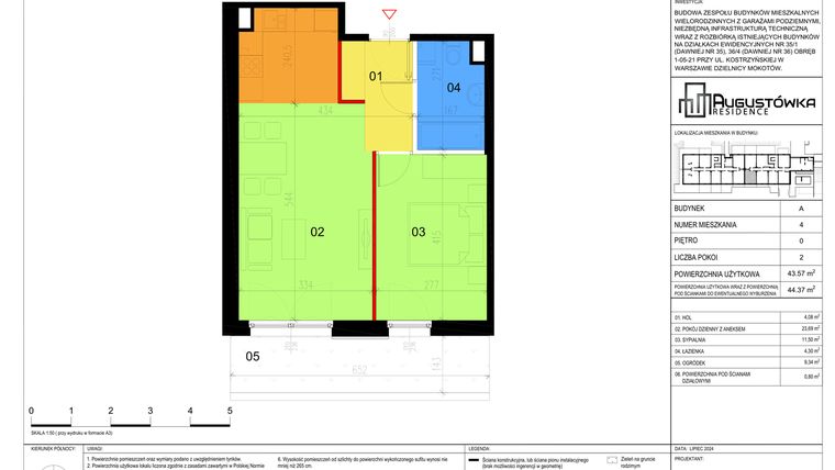Rzut - Mieszkanie na sprzedaż 2 pokoje o powierzchni 43,57 m² - numer A4 w Augustówka Residence