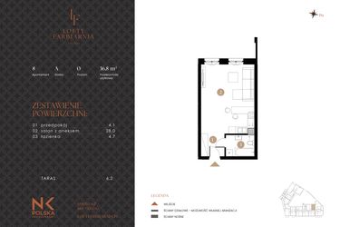 Rzut - Mieszkanie na sprzedaż 1 pokój o powierzchni 36,8 m² - numer 8 w Lofty Farbiarnia