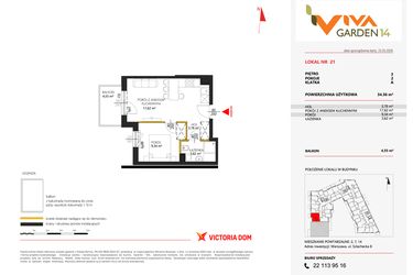 Rzut - Mieszkanie na sprzedaż 2 pokoje o powierzchni 34,36 m² - numer 21 w Viva Garden 14