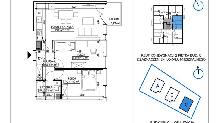 Rzut - Mieszkanie na sprzedaż 3 pokoje o powierzchni 55,66 m² - numer 5-18 w Jodłowicka 5